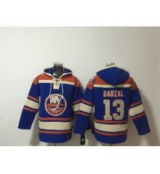 Men New York Islanders  13 Mathew Barzal Royal Ageless Must Have Lace Up Pullover Hoodie